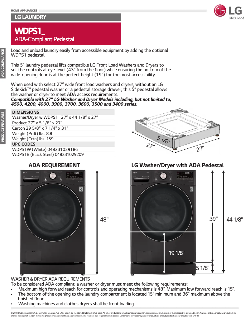 Page 1 de la notice Fiche technique LG WDPS1B