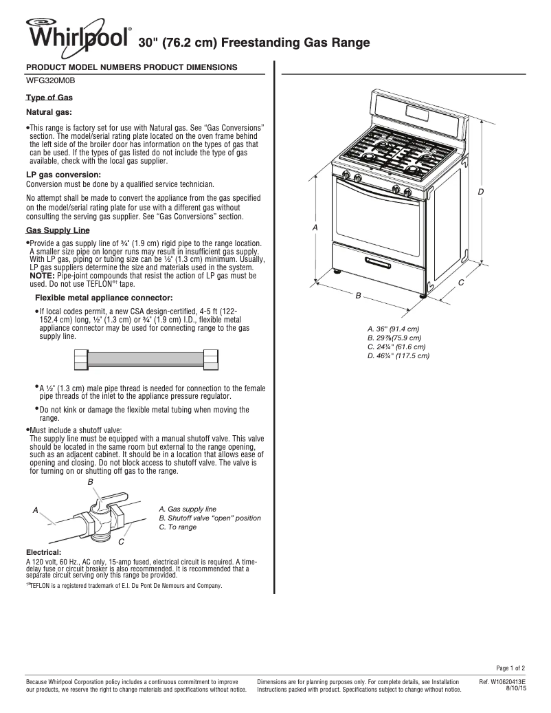 Page 1 de la notice Mode d'emploi Whirlpool WFG320M0BW
