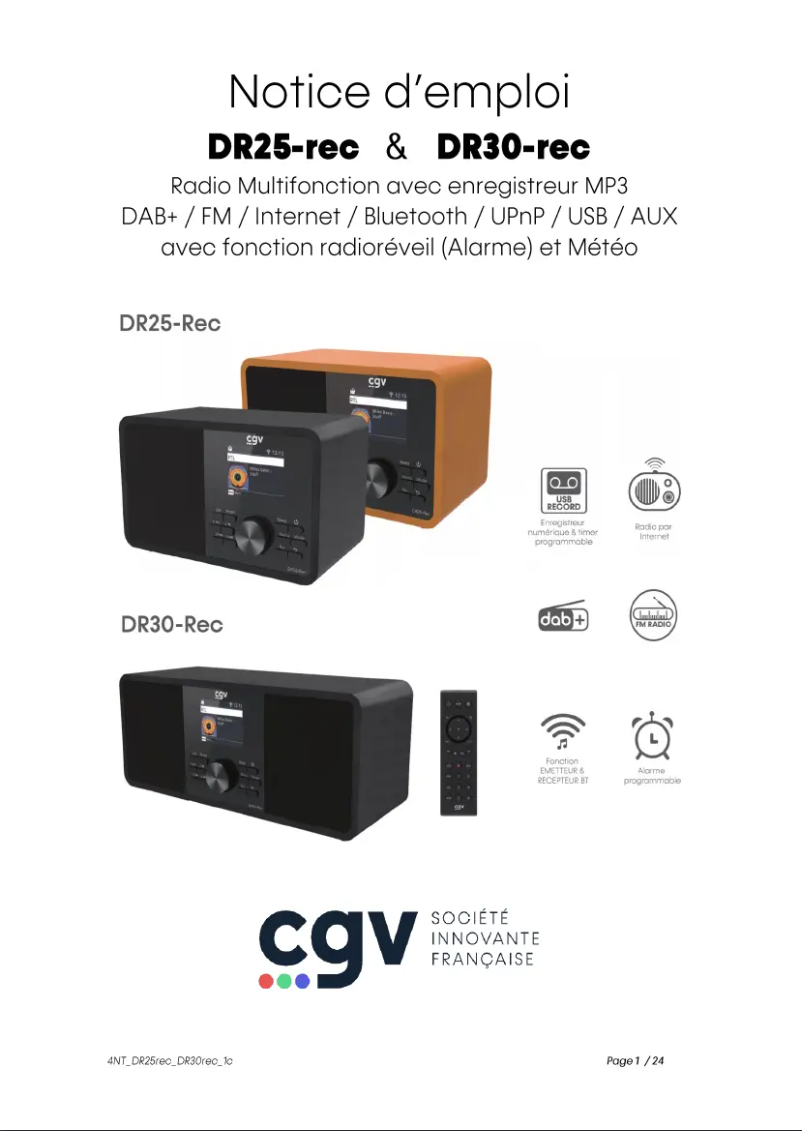 Page n°1 - Manuel utilisateur CGV DR25-Rec
