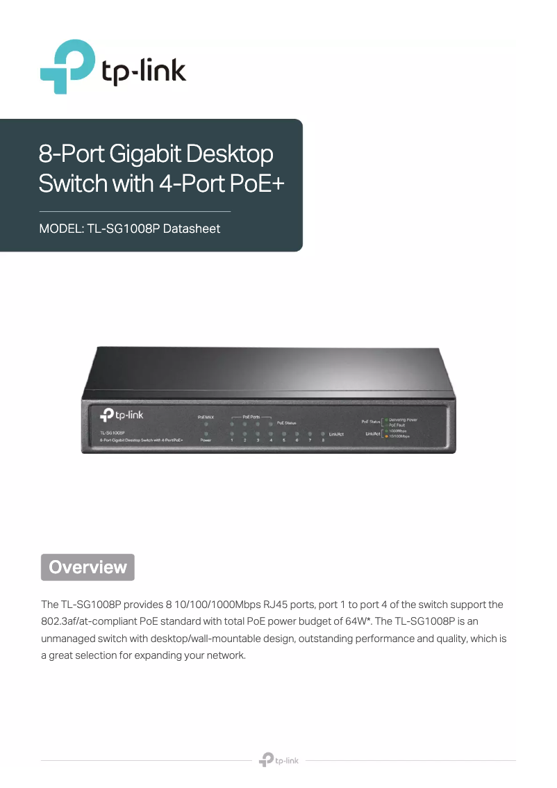Page 1 de la notice Fiche technique TP-Link TL-SG1008P
