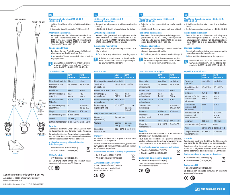 Page n°1 - Fiche technique Sennheiser MEG 14-40-L B