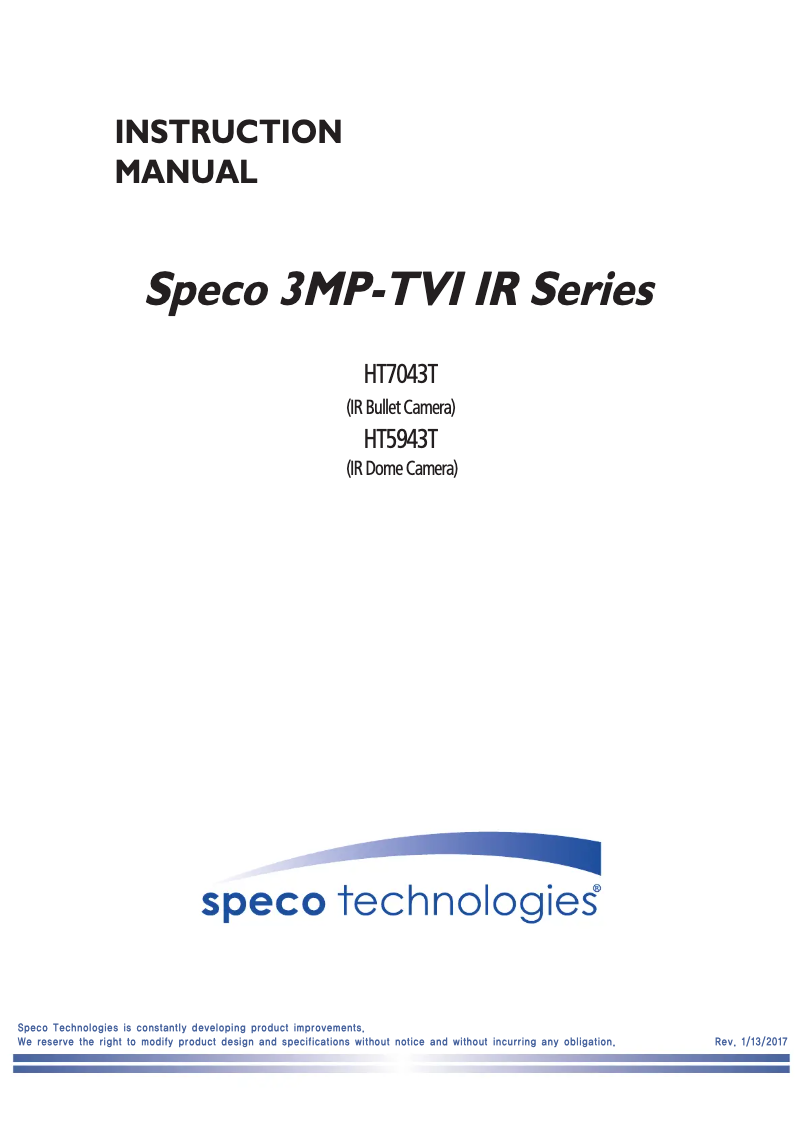 Page 1 de la notice Manuel utilisateur Speco Technologies Intense-IR HT5943T