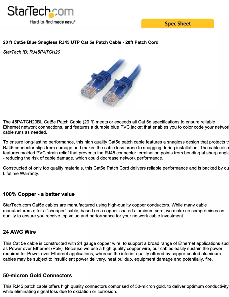 Image de la première page du manuel de l'appareil RJ45PATCH20