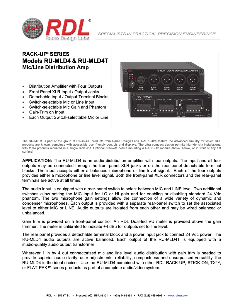 Page 1 de la notice Manuel utilisateur RDL RU-MLD4
