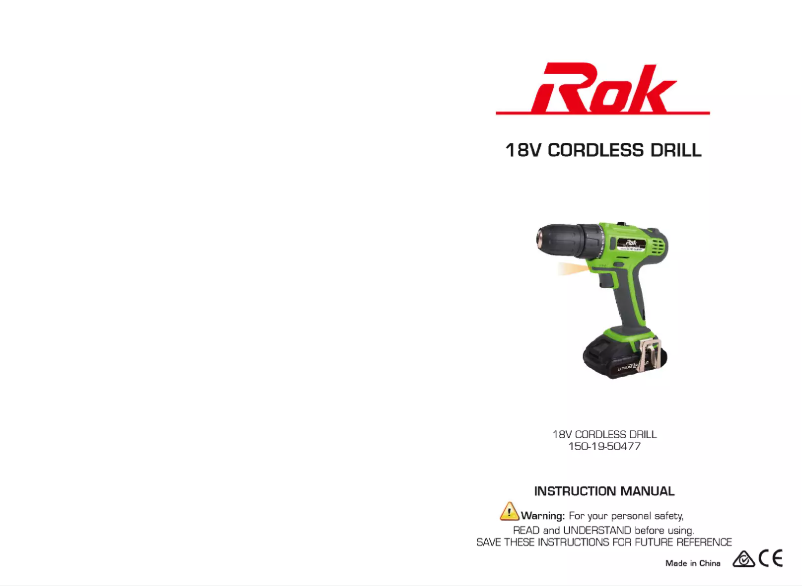 Page 1 de la notice Manuel utilisateur Rok 18V Cordless Drill