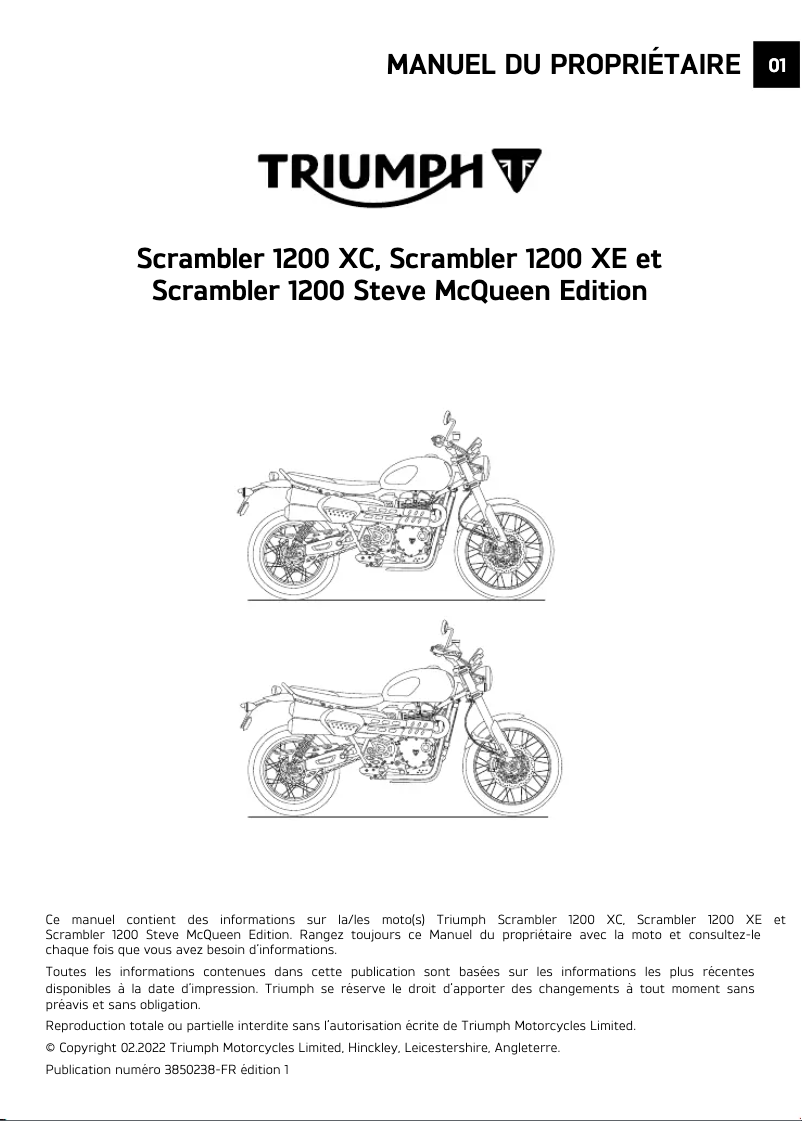 Page 1 de la notice Manuel utilisateur Triumph Scrambler 1200 Steve McQueen Edition (2021)