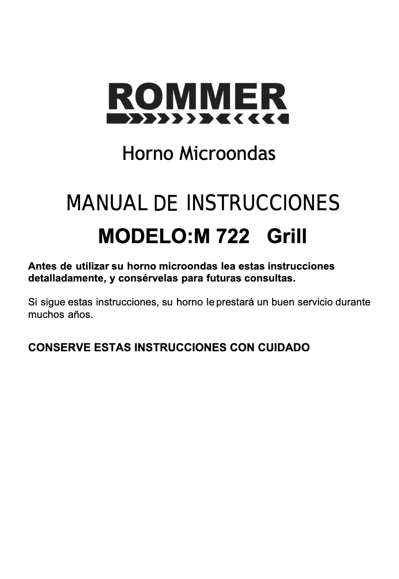 Page 1 de la notice Manuel utilisateur Rommer M 722 Grill
