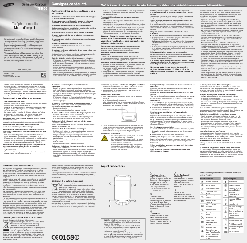 Image de la première page du manuel de l'appareil Corby 2 GT-S3850