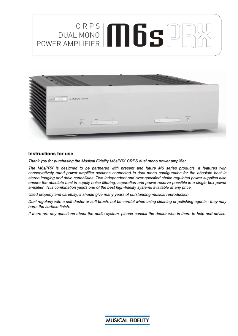 Image de la première page du manuel de l'appareil M6s PRX