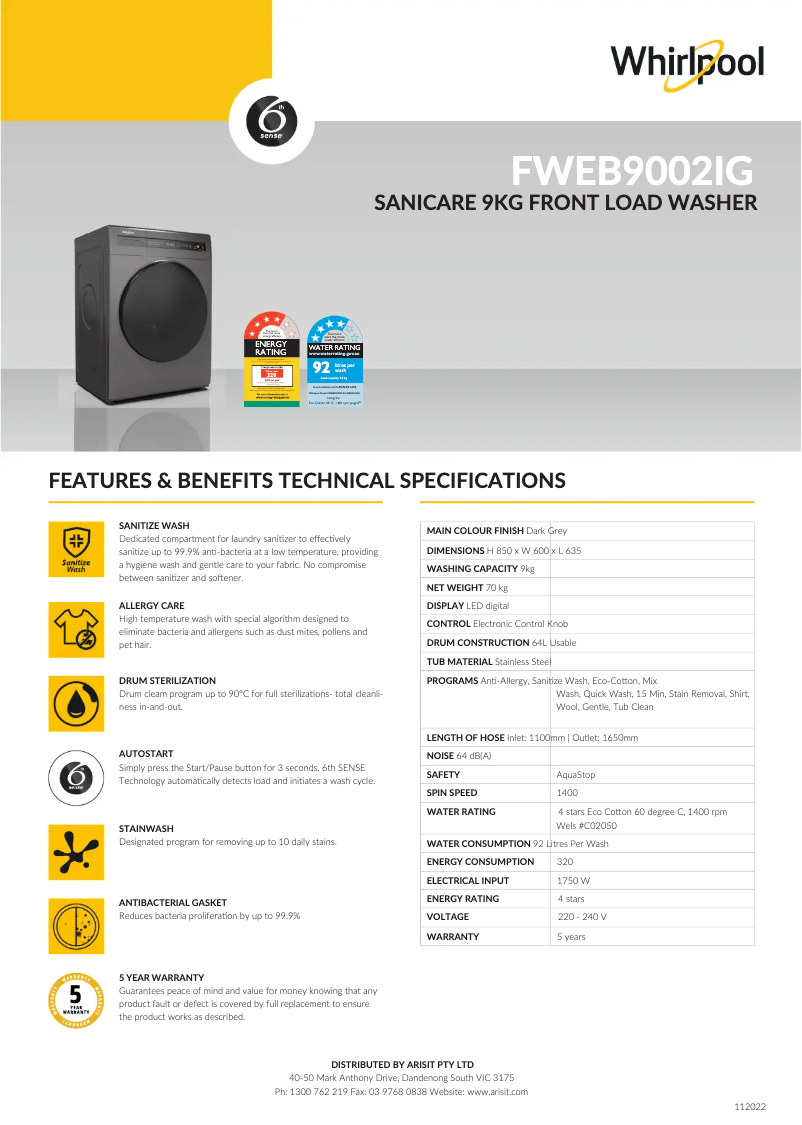 Imagen de la primera página del manual del dispositivo FWEB9002IG