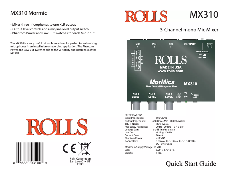 Page 1 de la notice Manuel utilisateur Rolls MorMics MX310