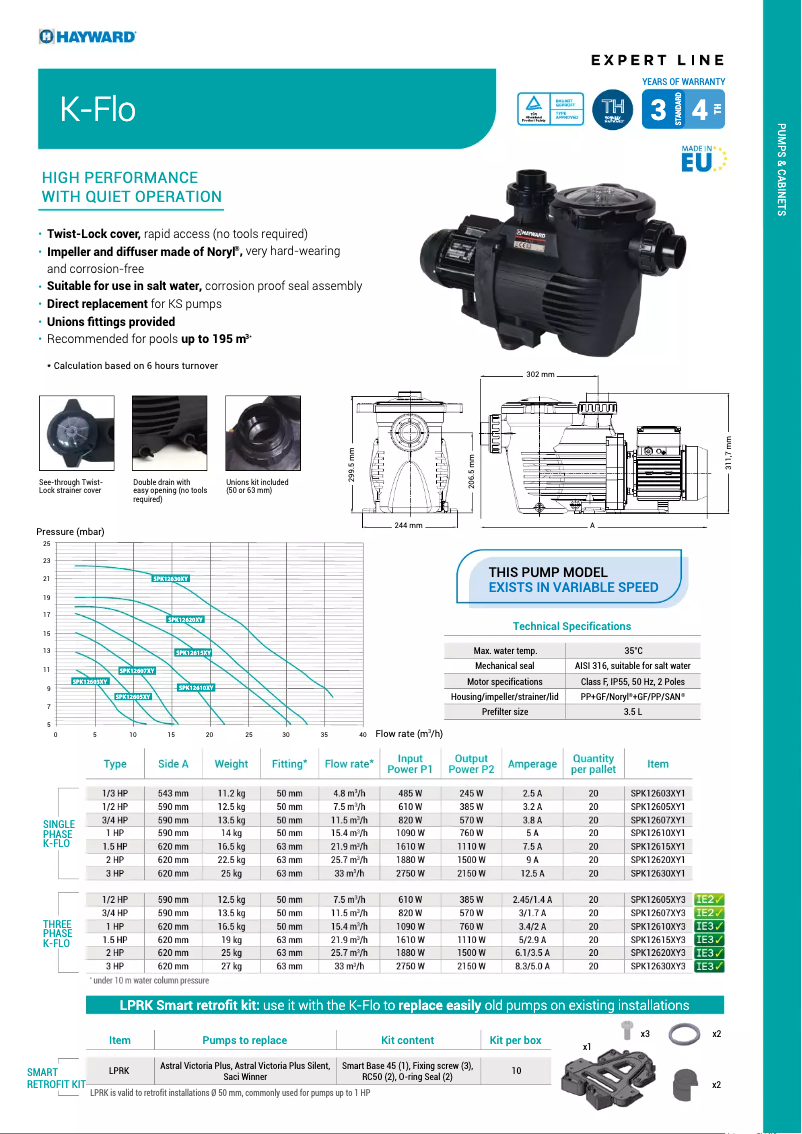 Page n°1 - Fiche technique Hayward K-Flo VSTD