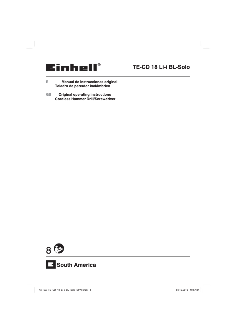 Page n°1 - Manuel utilisateur Einhell TE-CD 18 Li-i BL-Solo