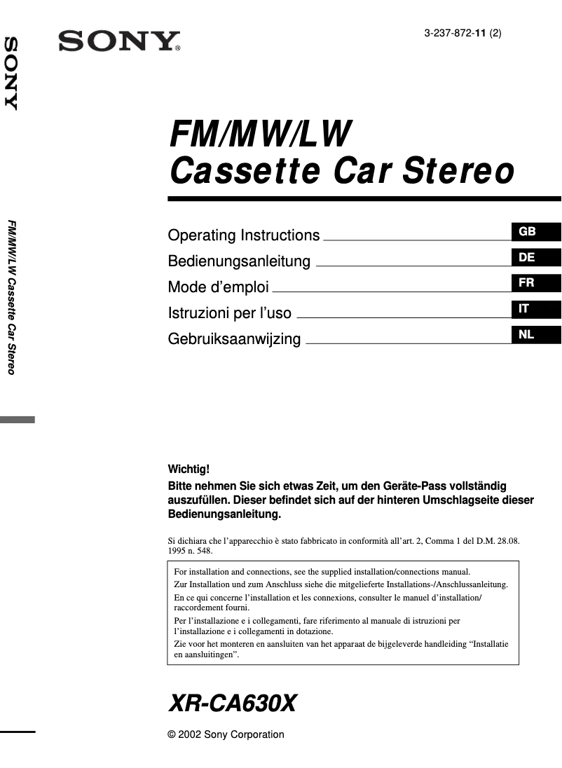 Imagen de la primera página del manual del dispositivo XR-CA630