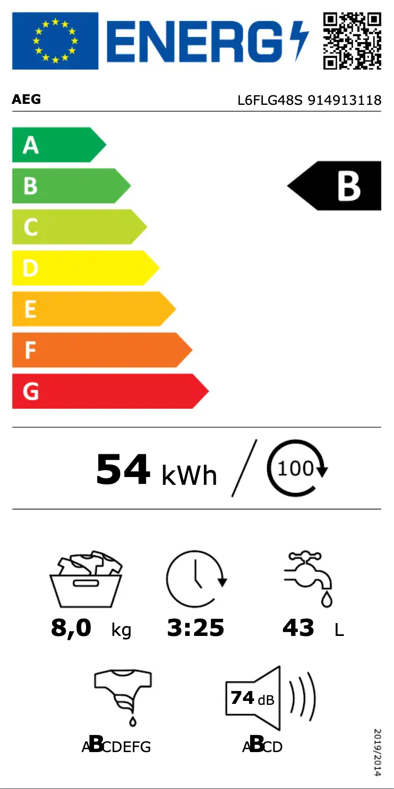Página 1 del manual Etiqueta energética AEG L6FLG48S