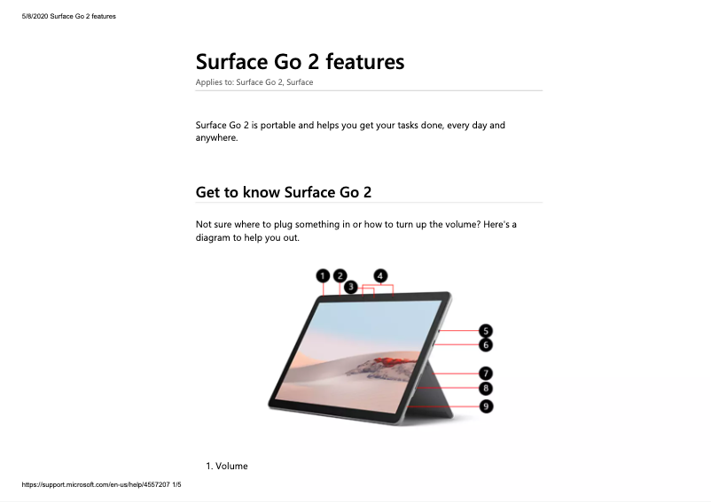 Page 1 de la notice Manuel utilisateur Microsoft Surface Go 2