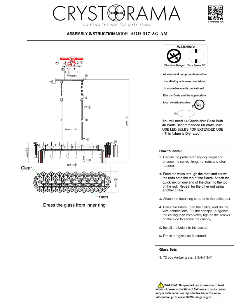 Page 1 de la notice Manuel utilisateur Crystorama Addis ADD-317-AG-AM