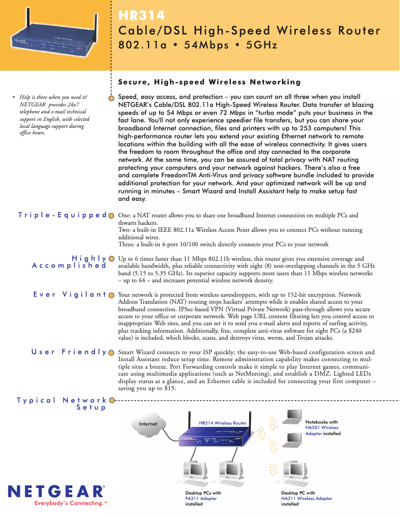 Page 1 de la notice Fiche technique Netgear HR314