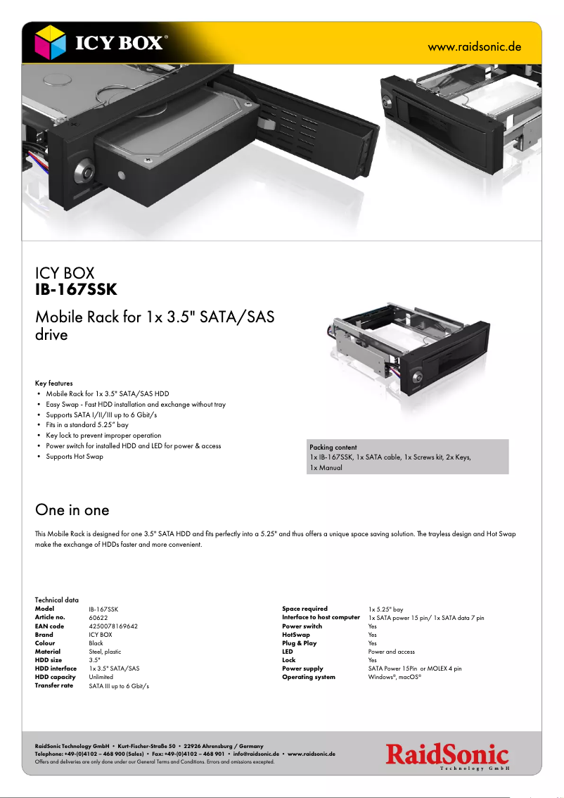 Page 1 de la notice Fiche technique Icy Box IB-167SSK