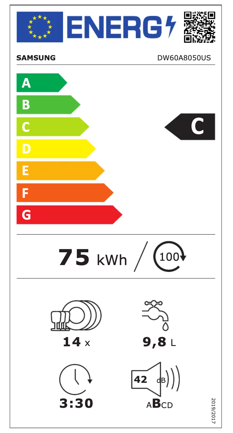 Page 1 de la notice Label énergétique Samsung DW60A8050US
