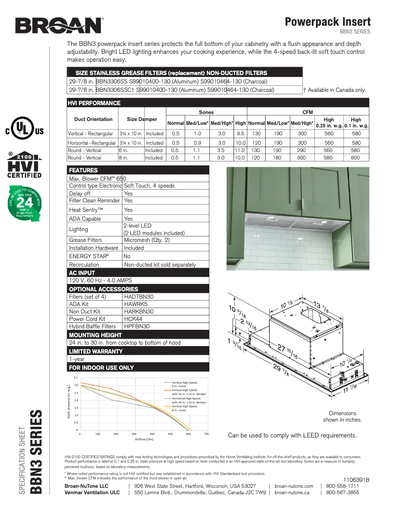 Page n°1 - Fiche technique Broan BBN3306SS