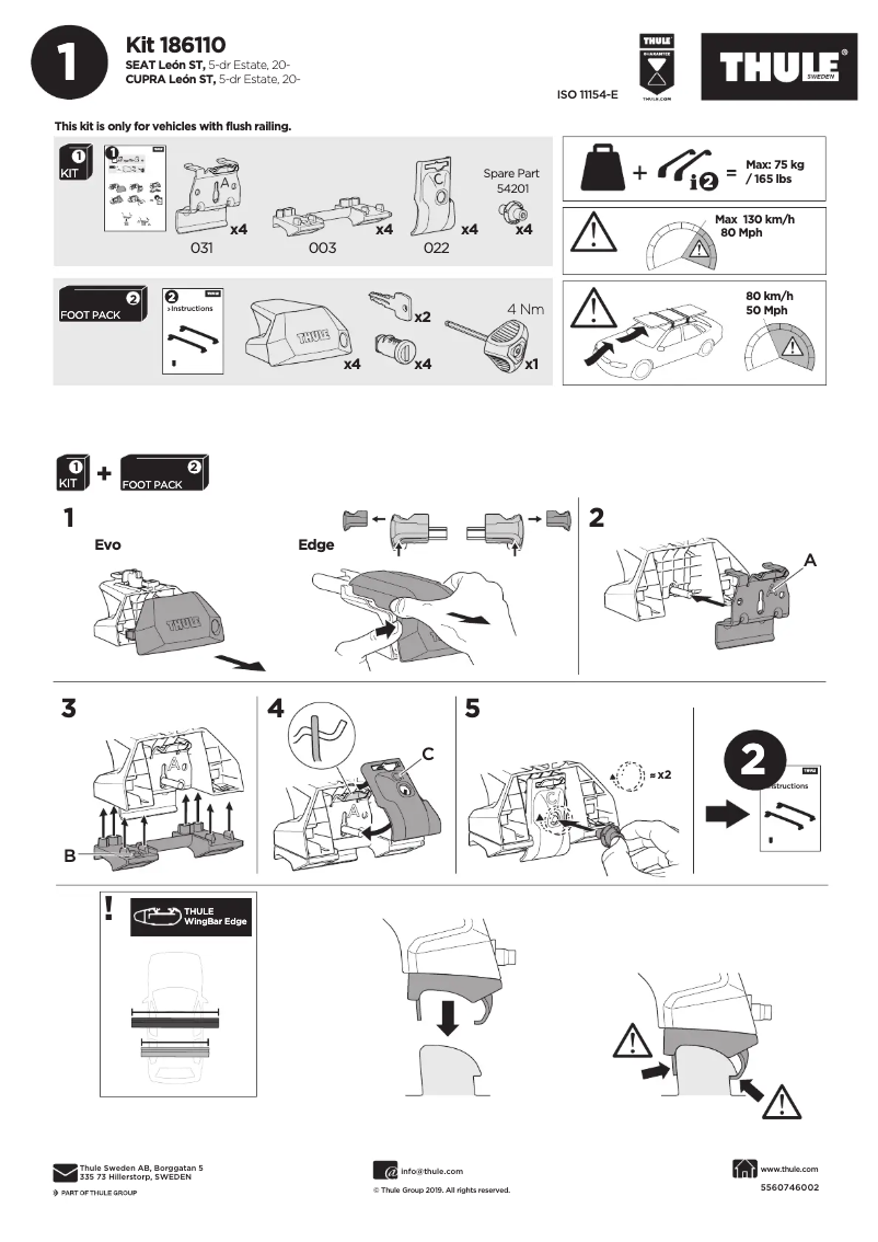 Page 1 de la notice Manuel utilisateur Thule Kit 186110