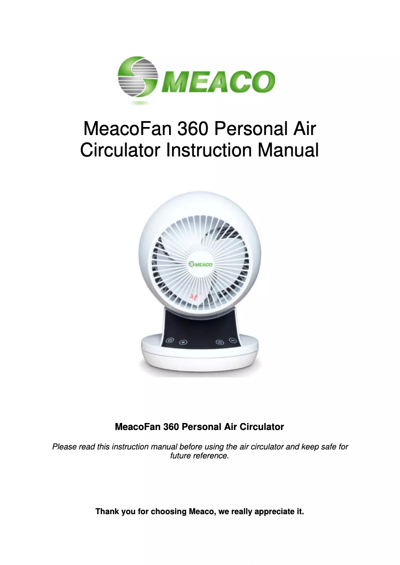 Page 1 de la notice Manuel utilisateur Meaco 360