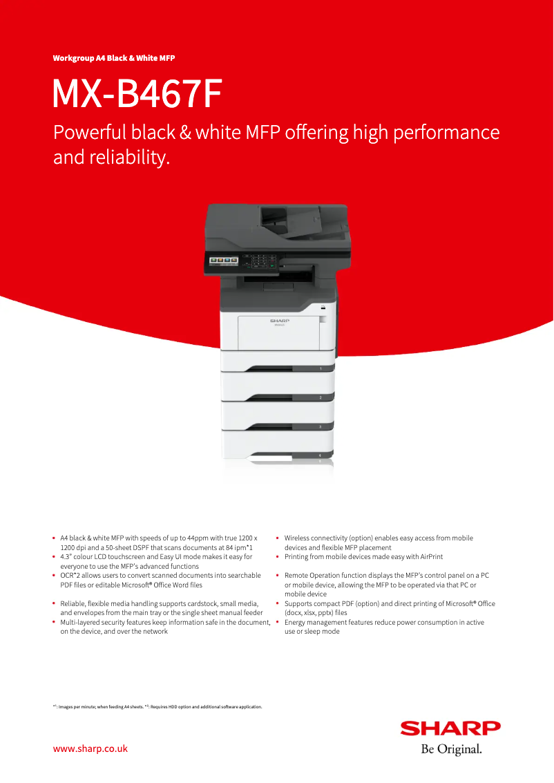 Page n°1 - Fiche technique Sharp MX-B467F