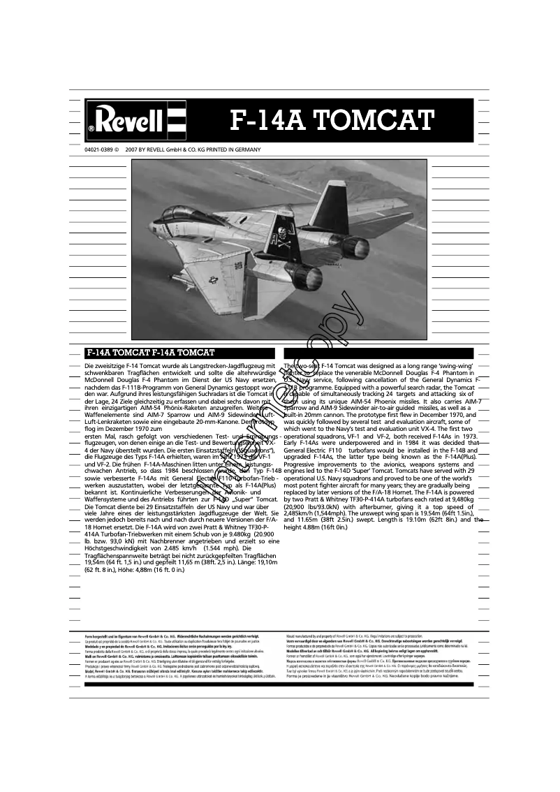 Image de la première page du manuel de l'appareil F-14A Tomcat