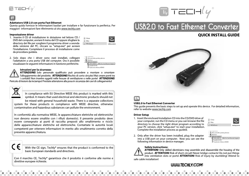 Page 1 de la notice Manuel utilisateur Techly IDATA ADAP-USB2TY