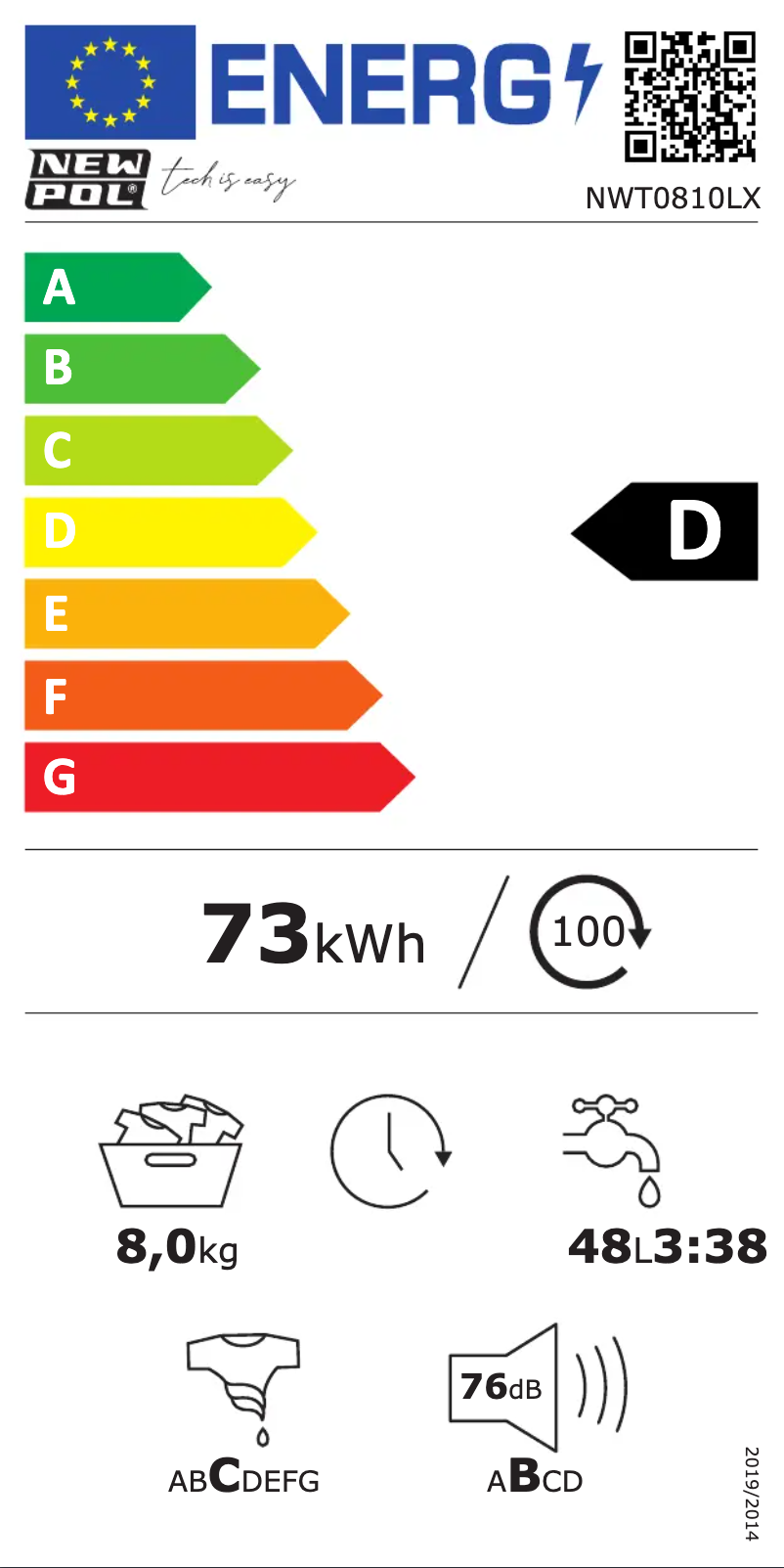 Page n°1 - Label énergétique New Pol NWT0810LX