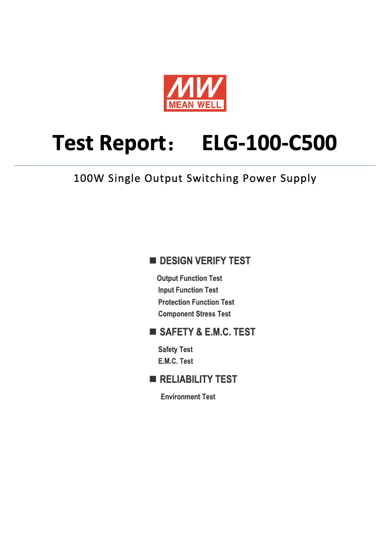 Page n°1 - Fiche technique Mean Well ELG-100-C500