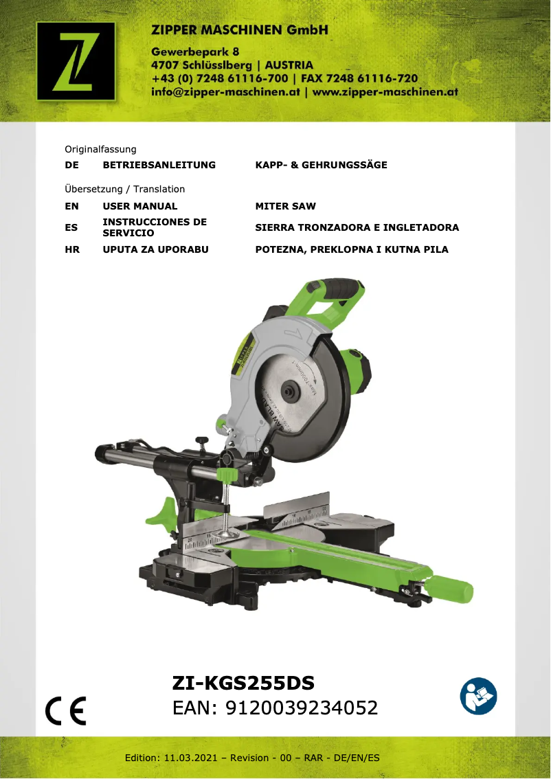 Page n°1 - Manuel utilisateur Zipper ZI-KGS255DS