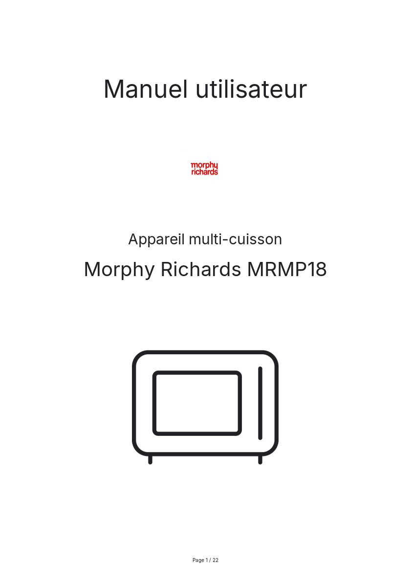 Page n°1 - Manuel utilisateur Morphy Richards MRMP18