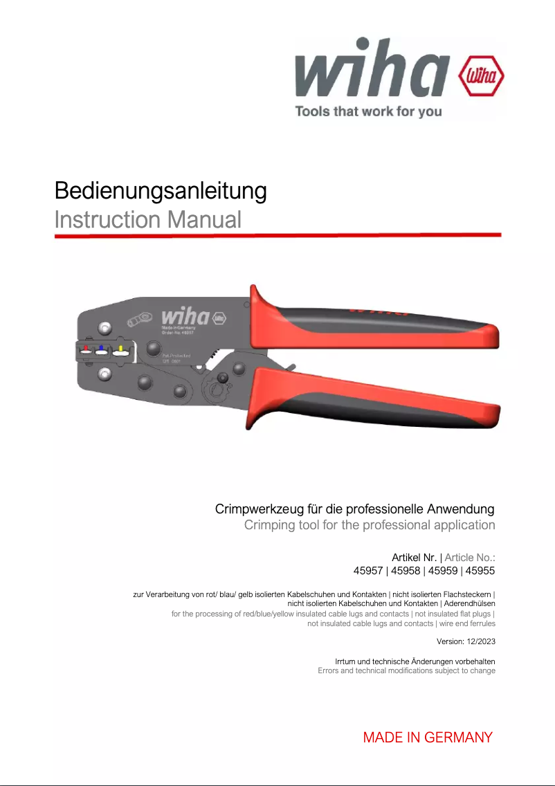 Page n°1 - Manuel utilisateur Wiha 45958