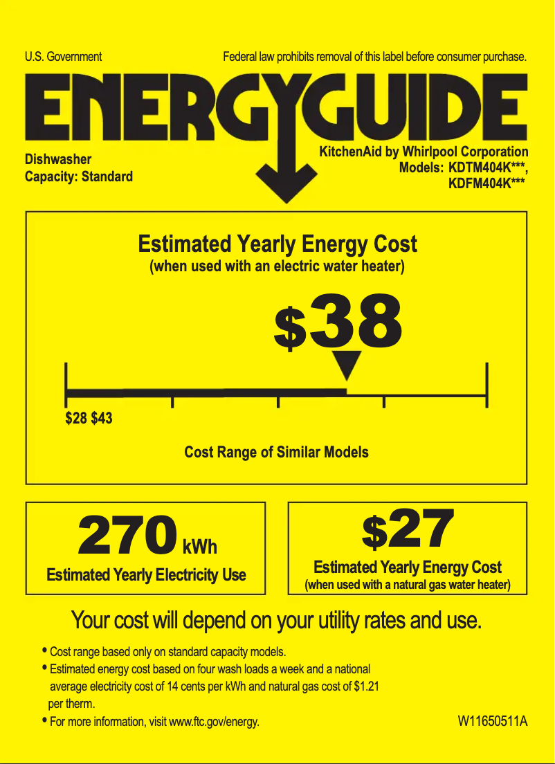 Page n°1 - Label énergétique KitchenAid KDFM404KPS