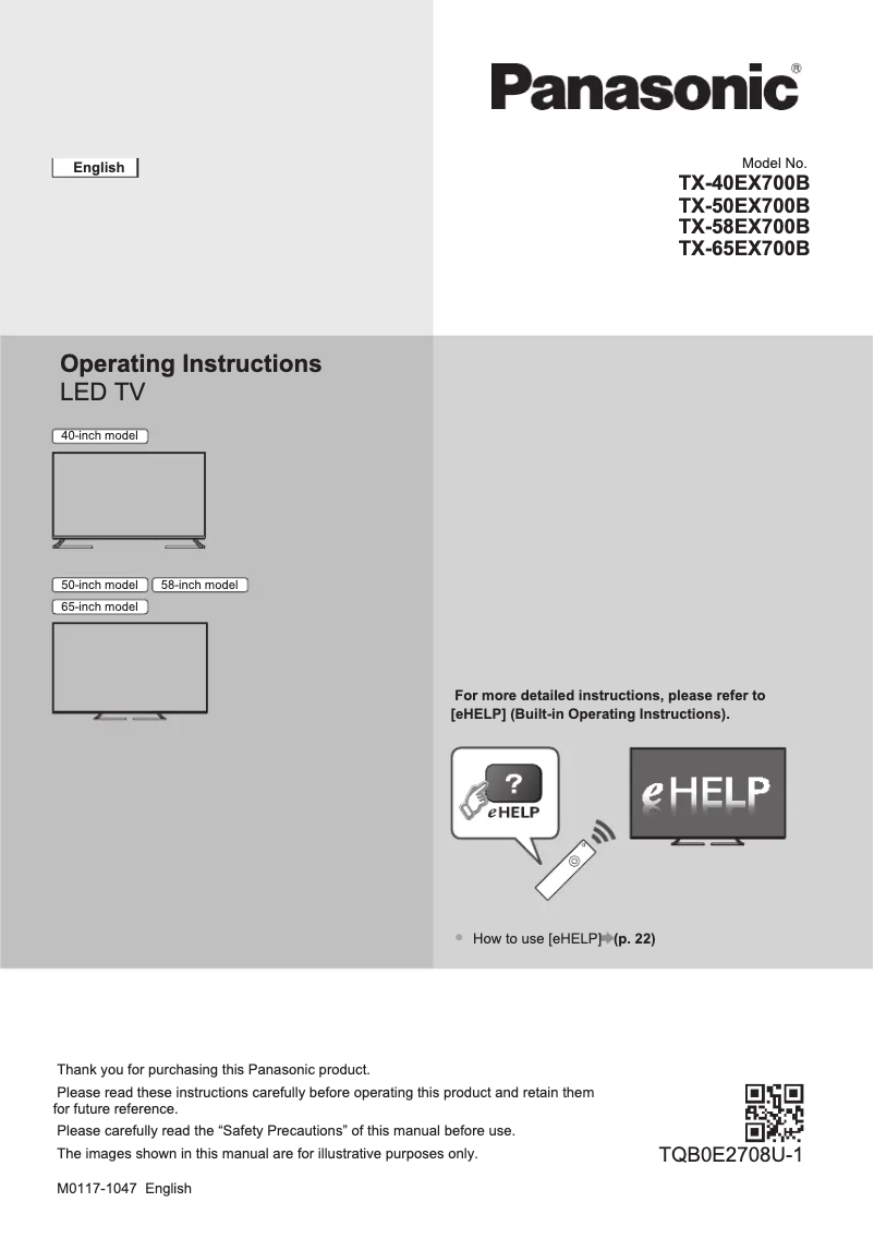Page 1 de la notice Guide de démarrage rapide Panasonic TX-40EX700B