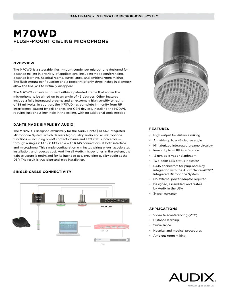 Page 1 de la notice Fiche technique Audix M70