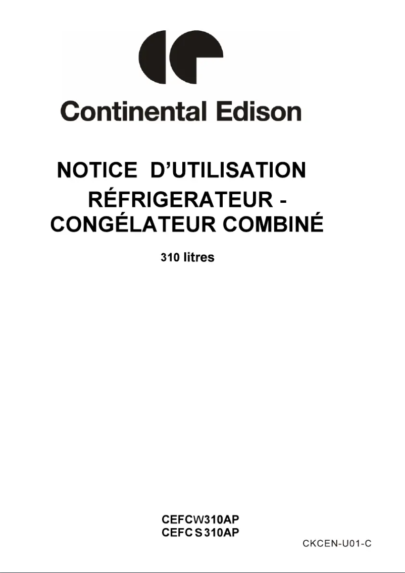 Page 1 de la notice Manuel utilisateur Continental Edison CEFCS310AP