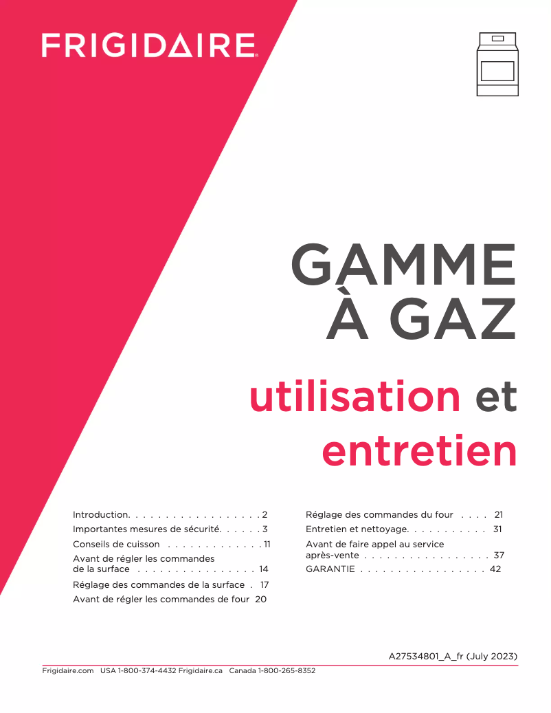 Page n°1 - Manuel utilisateur Frigidaire FCRG3062AW