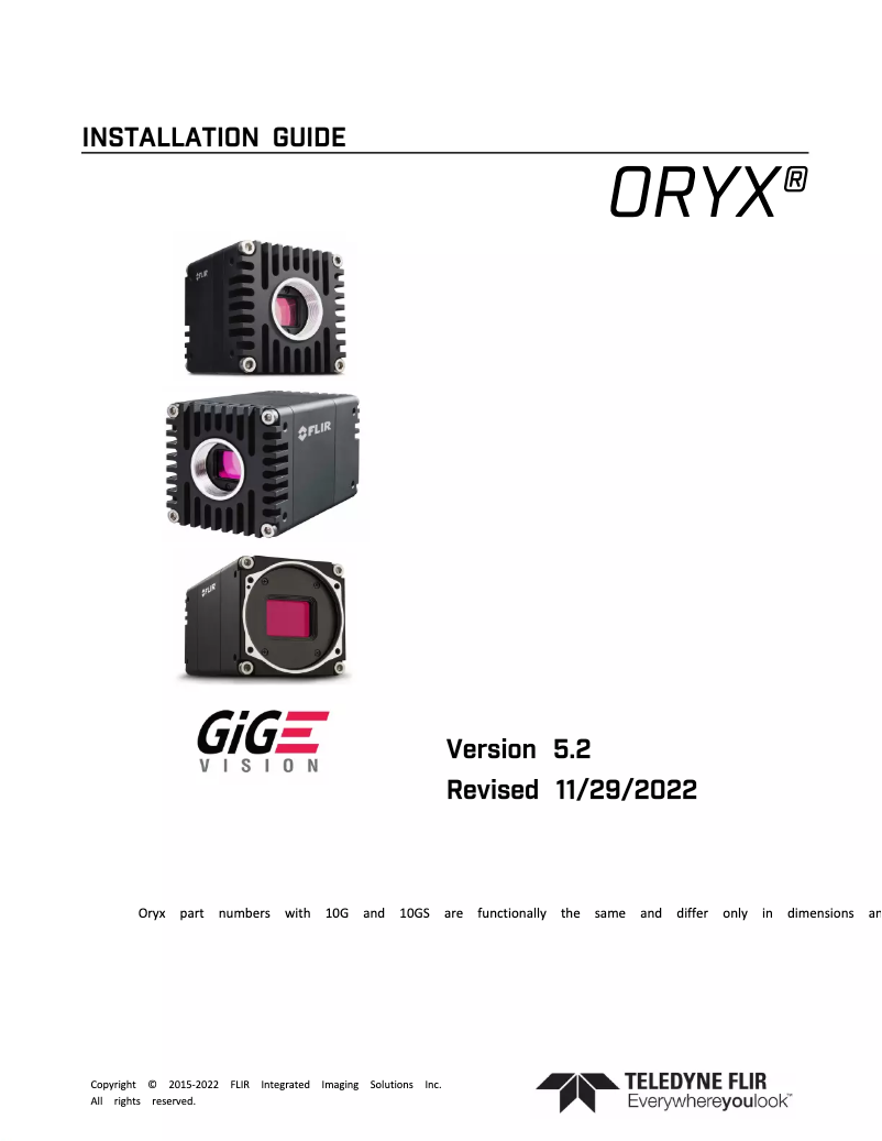 Page 1 de la notice Guide d'installation FLIR Oryx
