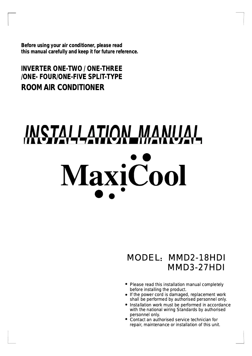 Page n°1 - Manuel utilisateur Maxicool MMD3-27HDI
