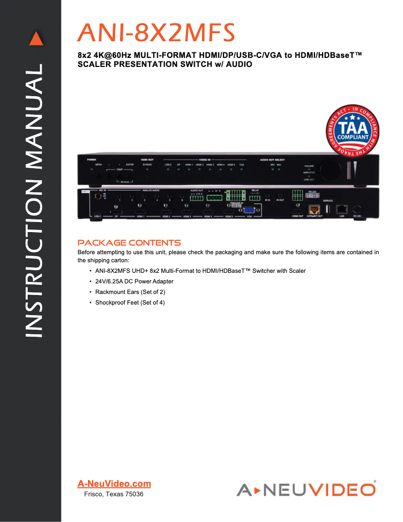 Image de la première page du manuel de l'appareil ANI-8X2MFS