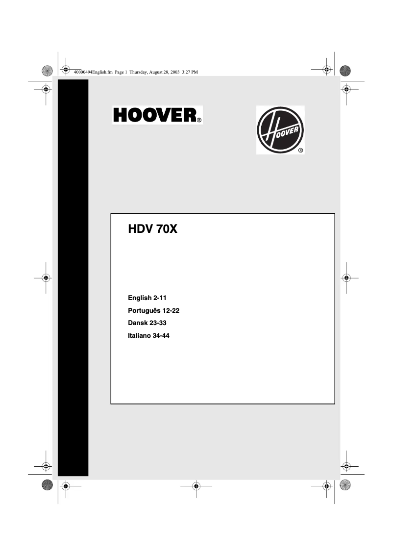 Page 1 de la notice Manuel utilisateur Hoover HDV70X SY