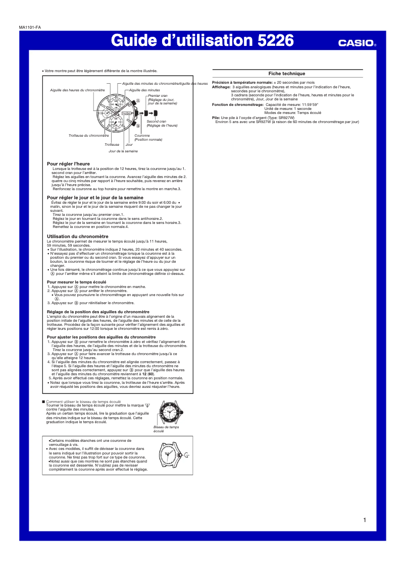Page 1 de la notice Manuel utilisateur Casio Edifice EFR-549RBB-2AER
