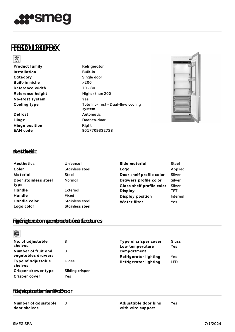 Page n°1 - Fiche technique Smeg RSDU30RX