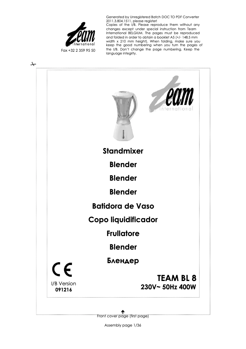 Page 1 de la notice Manuel utilisateur Team BL 8