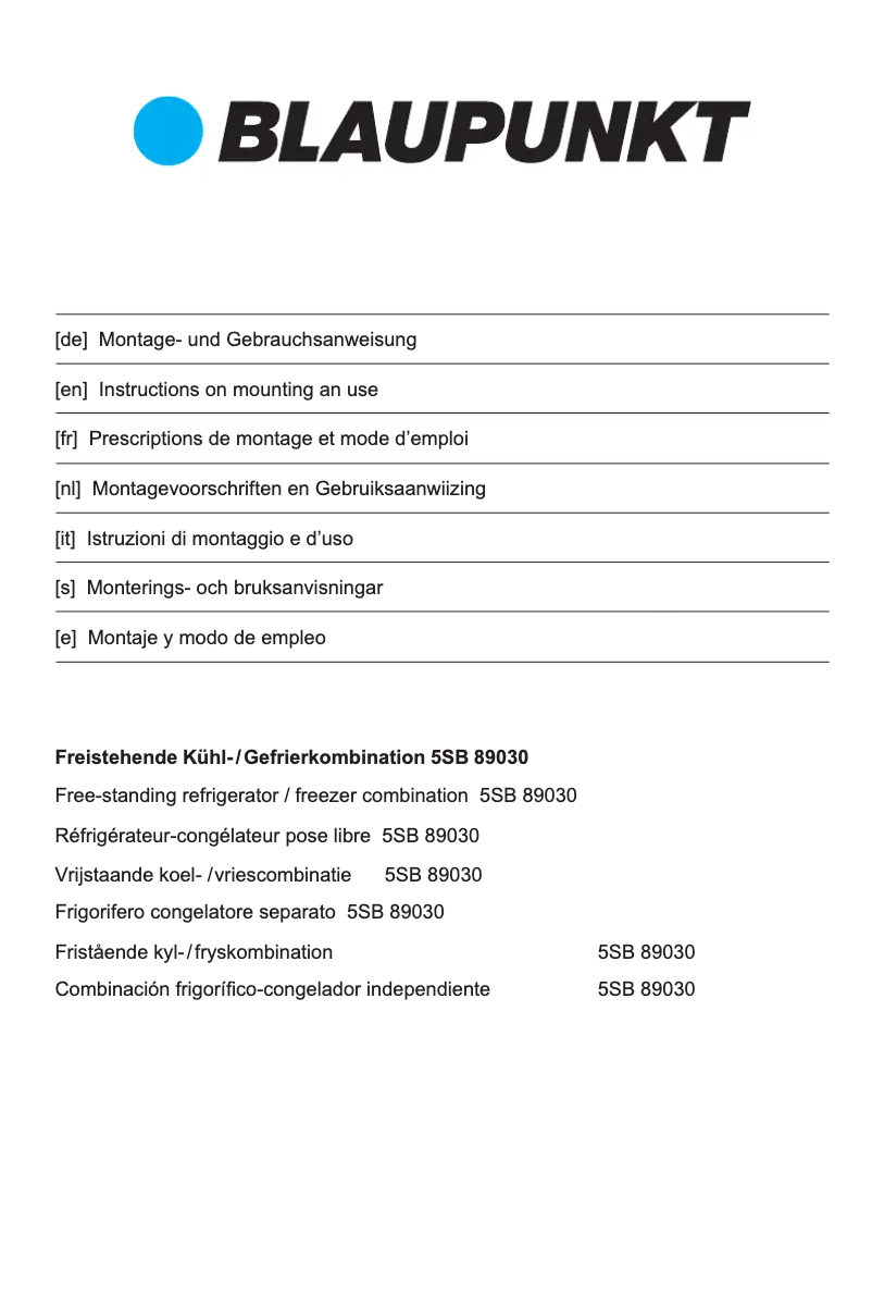 Page 1 de la notice Guide d'installation Blaupunkt 5SB89030