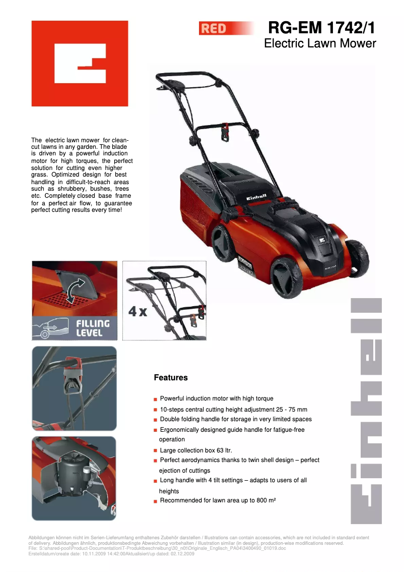 Page n°1 - Manuel utilisateur Einhell RG-EM 1742/1