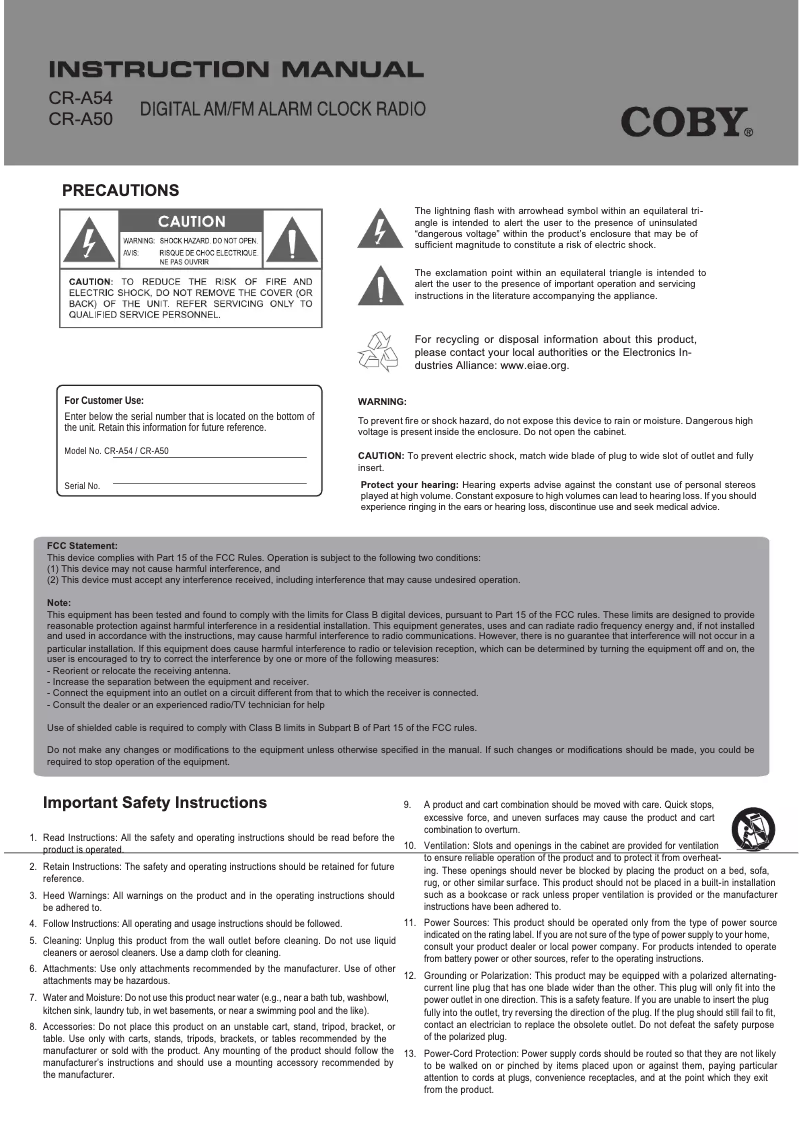 Página 1 del manual Manual de usuario Coby CR-A50